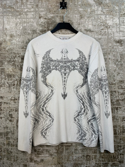 Mens Y2K White Graphic Knit Sweater