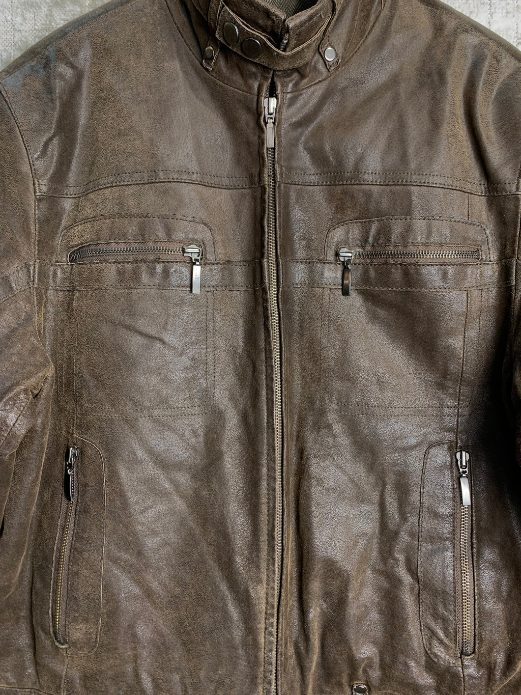 Donar Distressed Brown Leather Moto Jacket