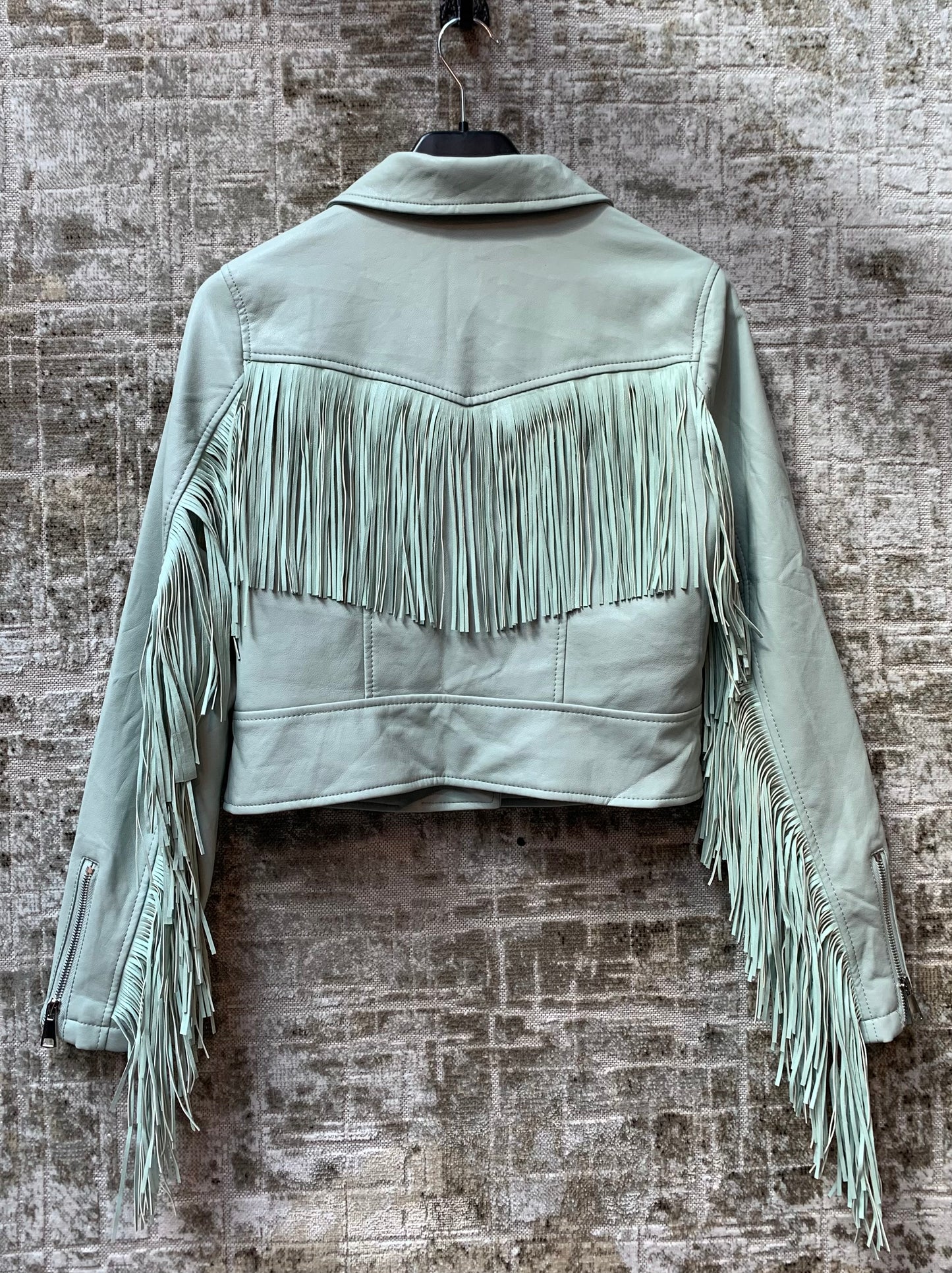 Copperose Fringe Faux Leather Biker Jacket