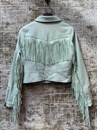 Copperose Fringe Faux Leather Biker Jacket