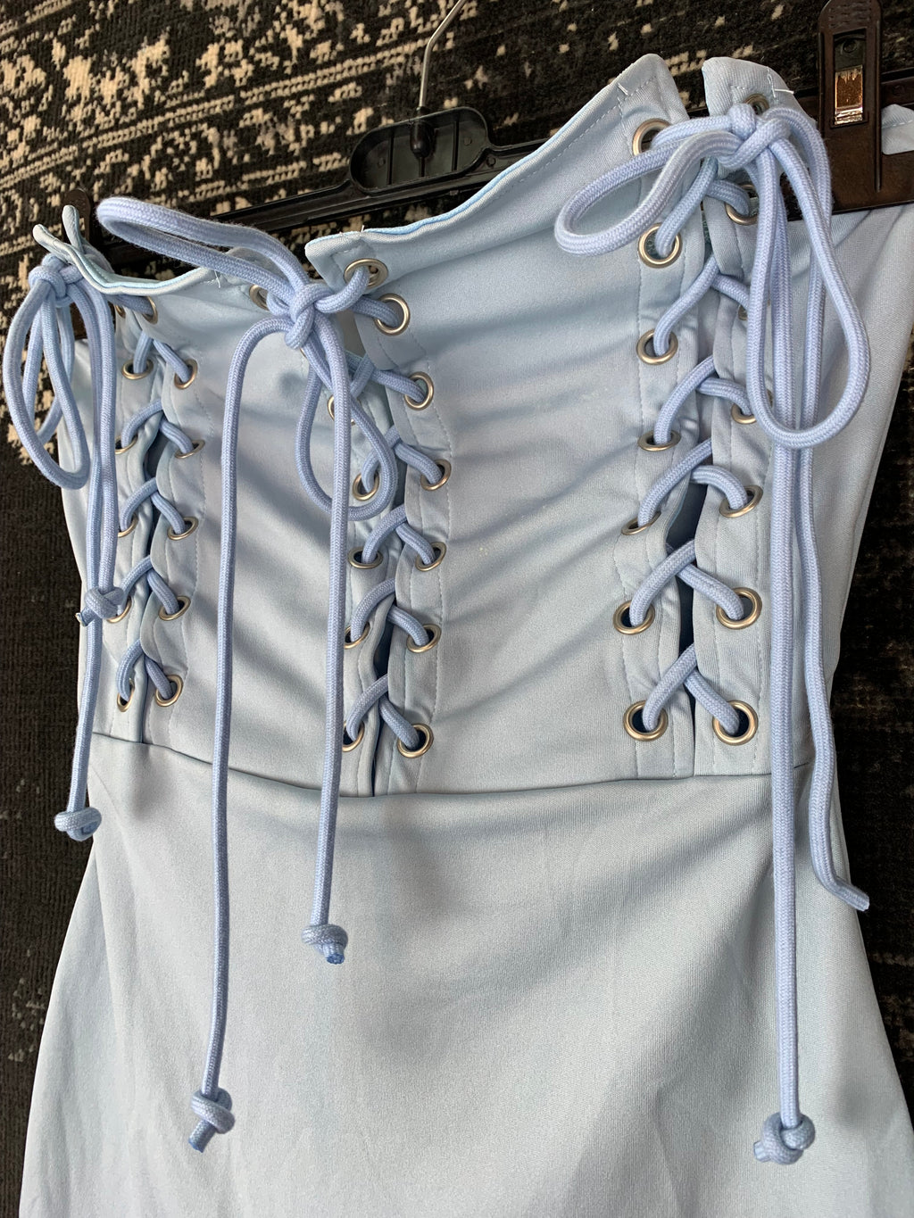 Y2K Women’s Light Blue Lace-Up Bodycon Mini Dress