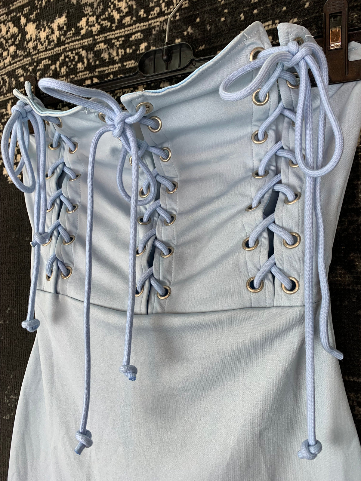 Y2K Women’s Light Blue Lace-Up Bodycon Mini Dress