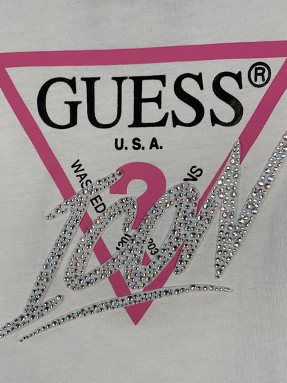 Women's Y2K Guess Icon Rhinestoned White T-shirt