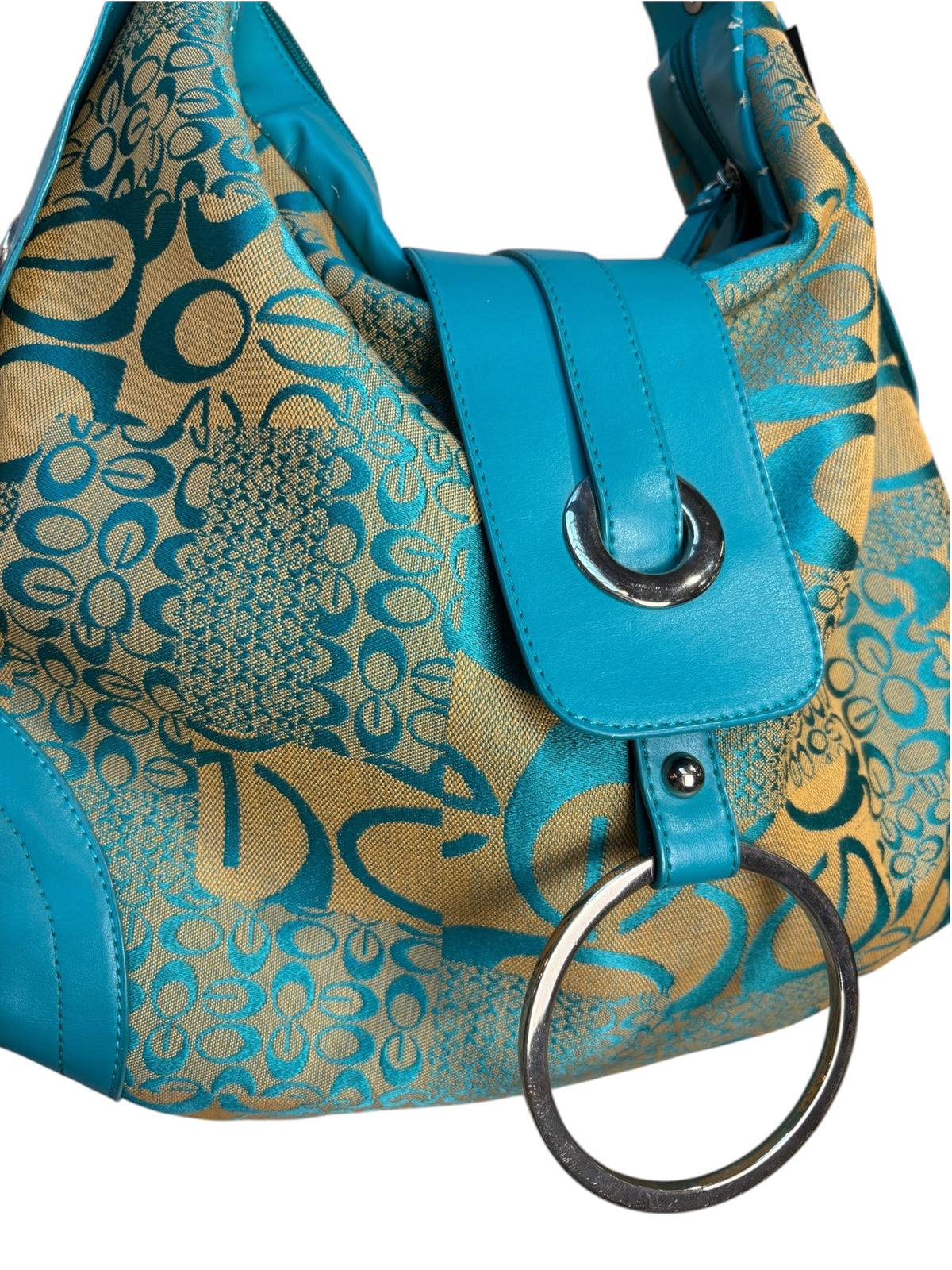 Y2K Teal Floral Jacquard Hobo Bag