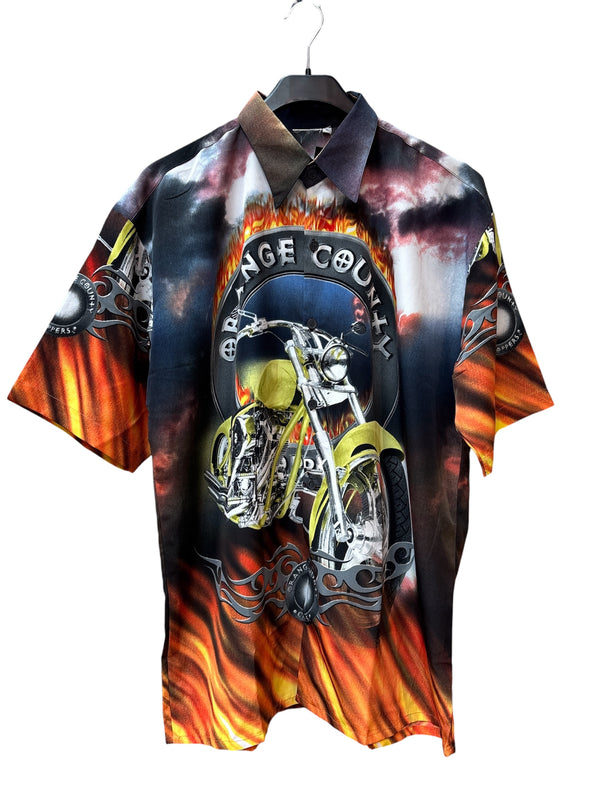 Mens Y2K Orange County Motorcycle Button Up Shirt
