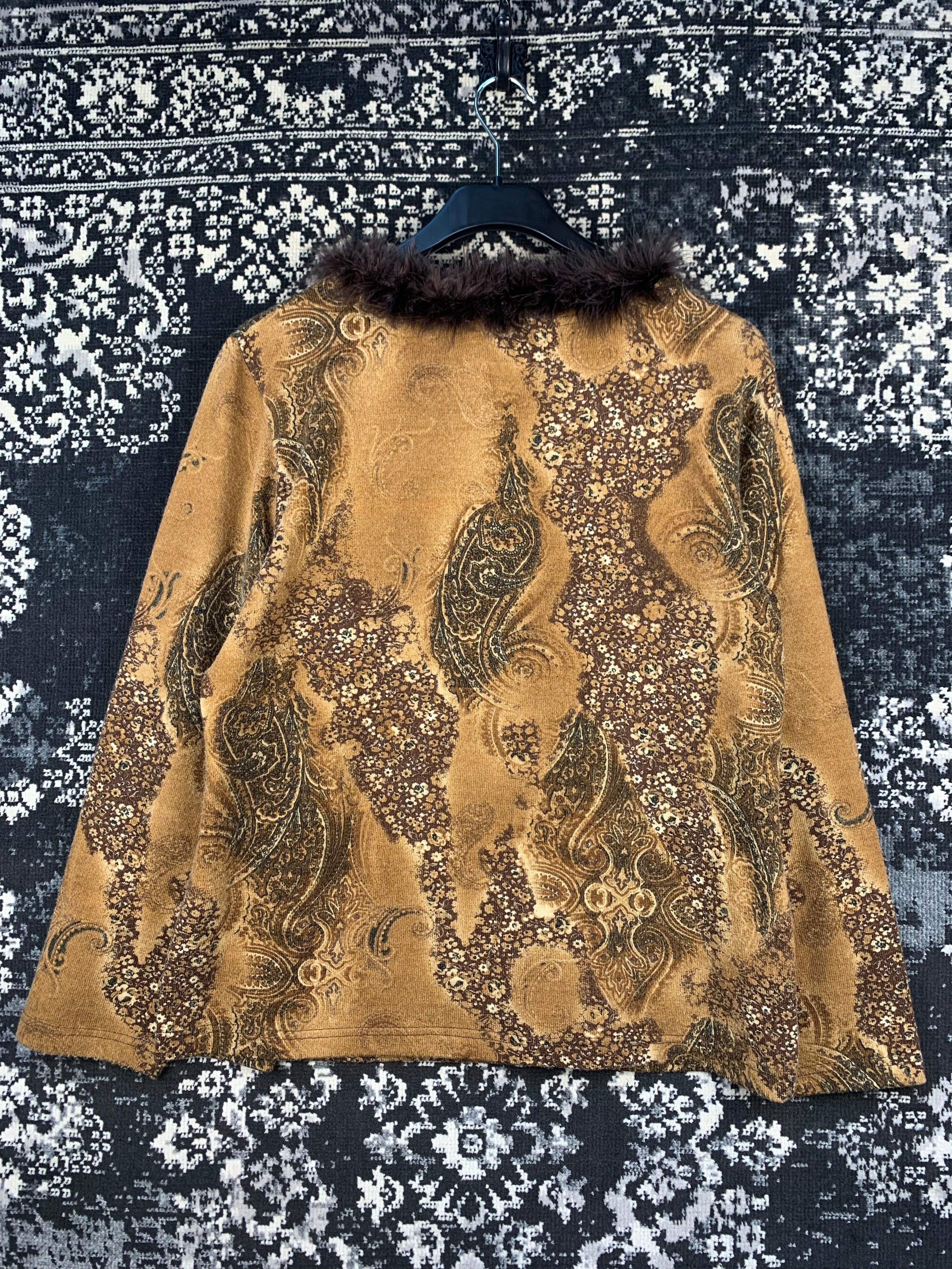 Women's Vintage Brown Paisley Long Sleeve Shirt