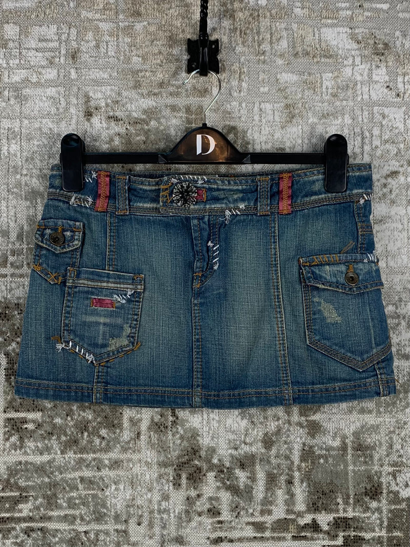 Womens Y2K Vintage Denim Guru Blue Mini Skirt