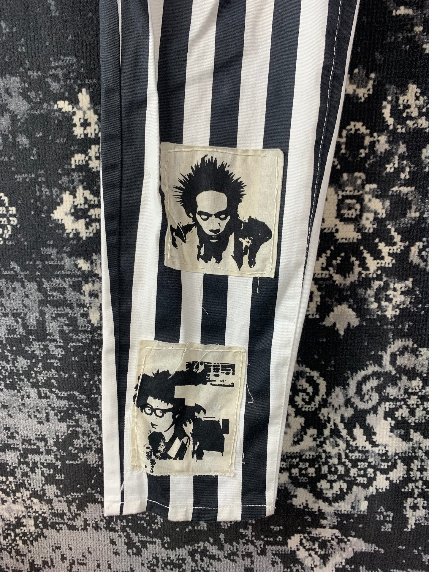 Y2K Women’s Black and White Striped Punk Jeans