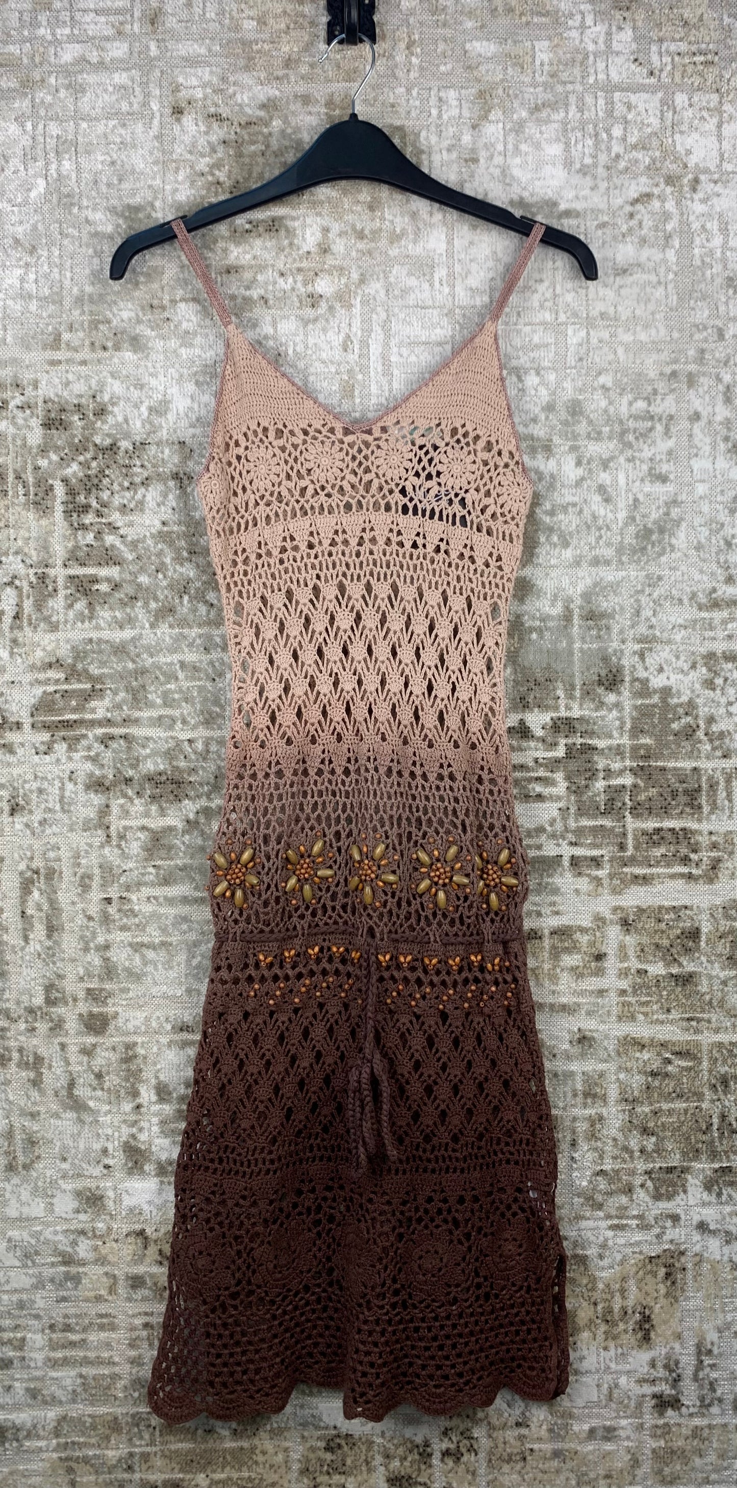 Womens Y2K Brown Ombre Crochet Midi Dress