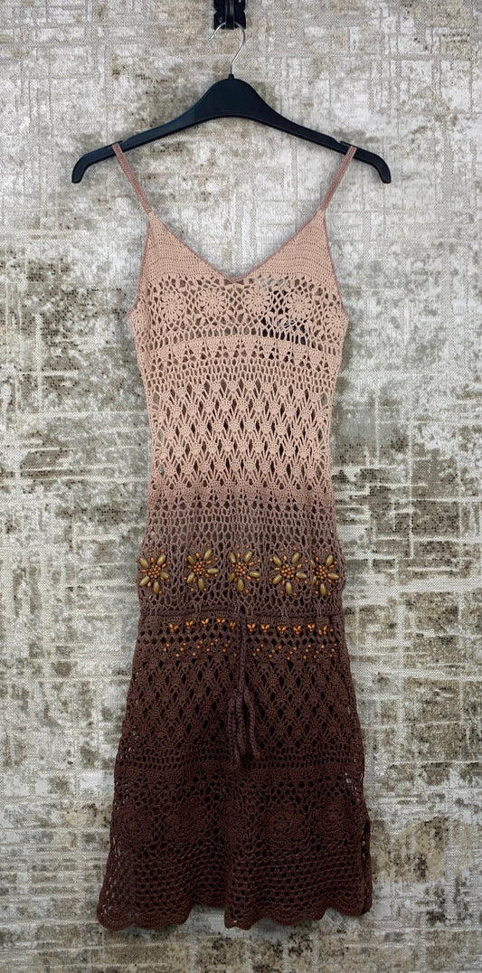 Womens Y2K Brown Ombre Crochet Midi Dress