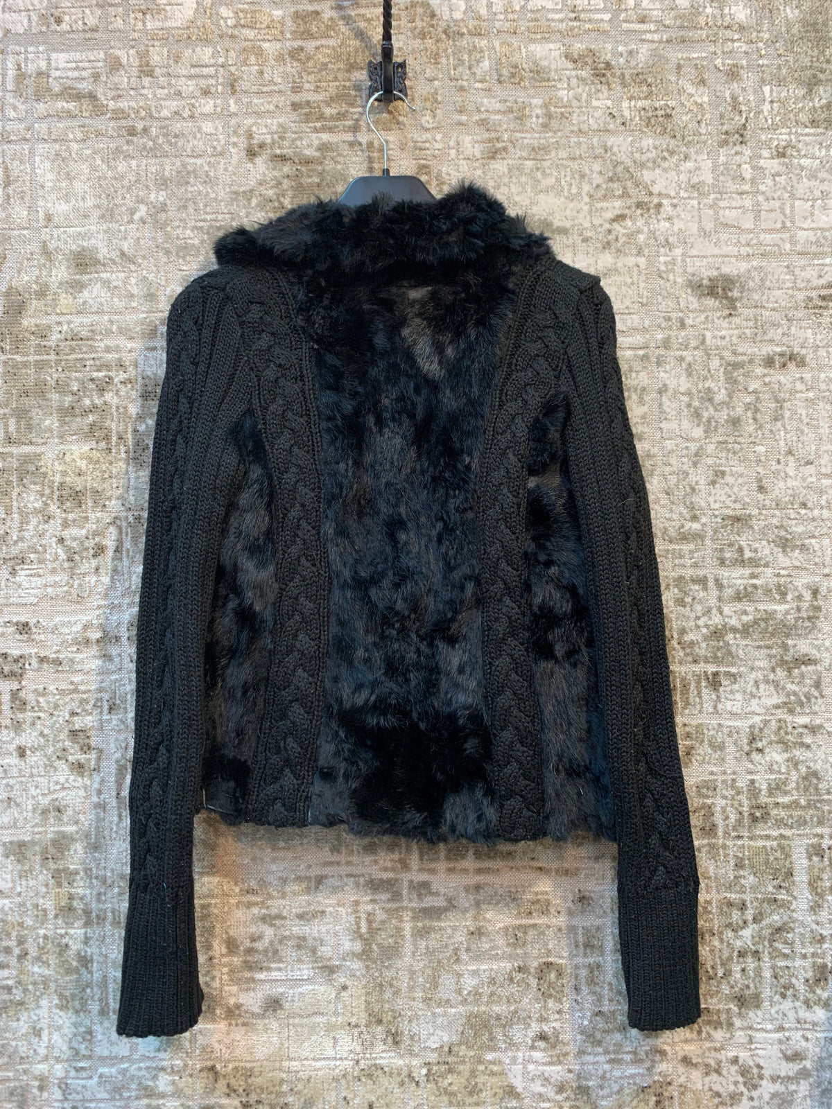 D&A Y2K Fur Panel Cable Knit Jacket