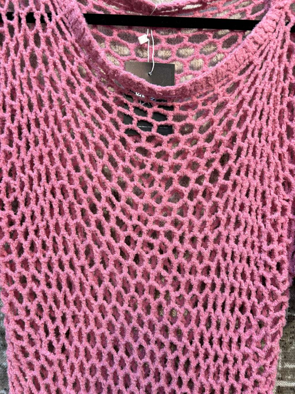 Y2K Pink Open-Knit Mesh Top