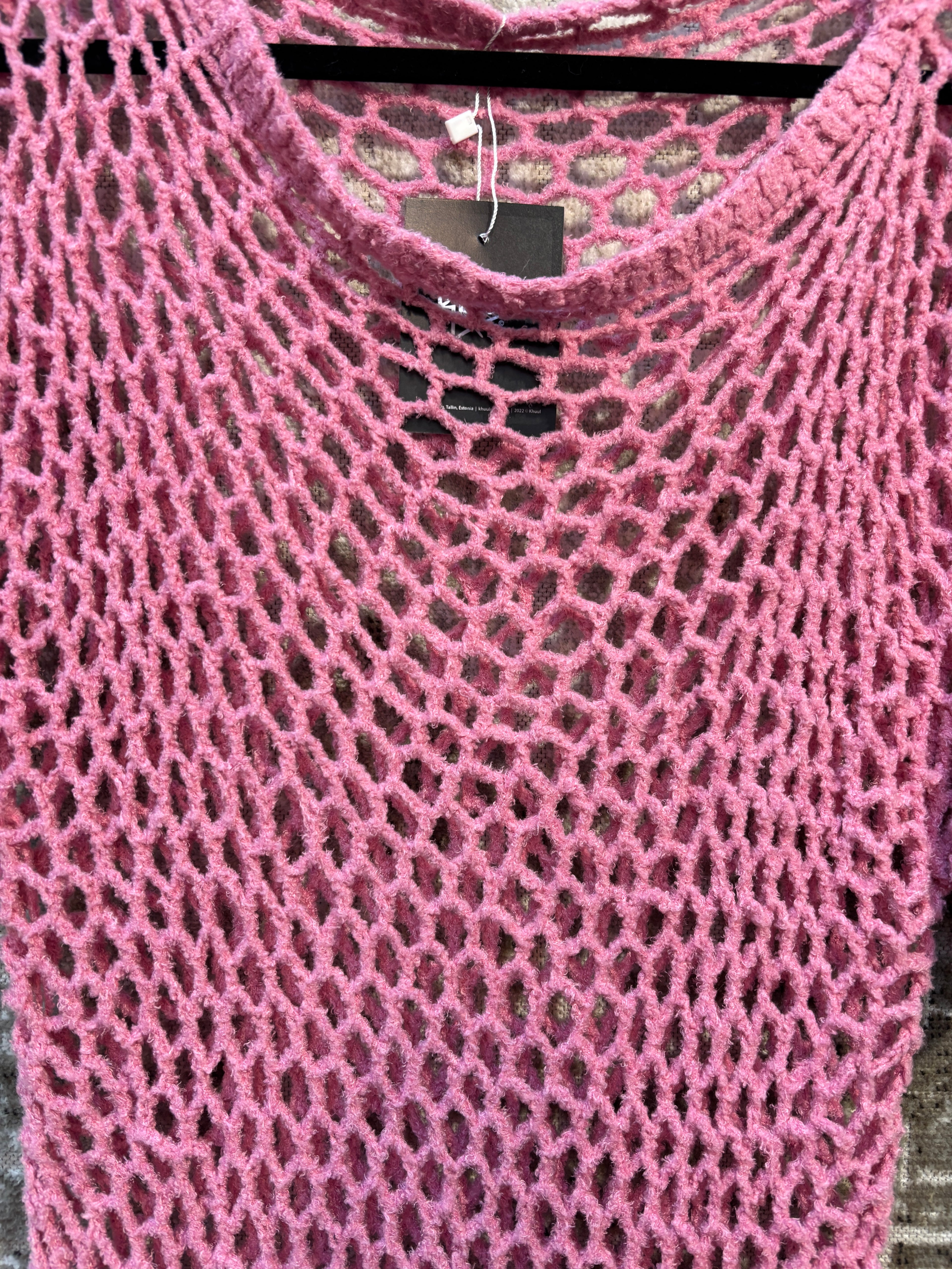 Y2K Pink Open-Knit Mesh Top