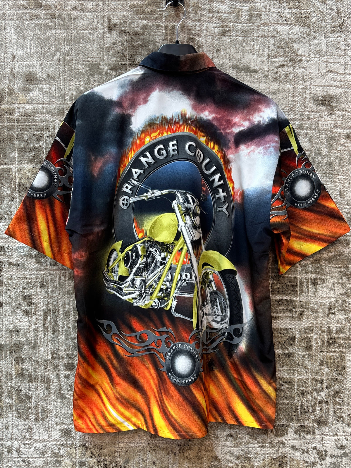 Mens Y2K Orange County Motorcycle Button Up Shirt