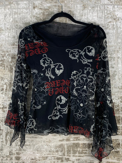 Womens Y2K Alternative Mesh Long Sleeve Top
