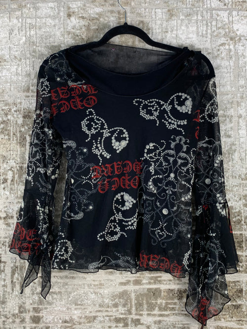 Womens Y2K Alternative Mesh Long Sleeve Top