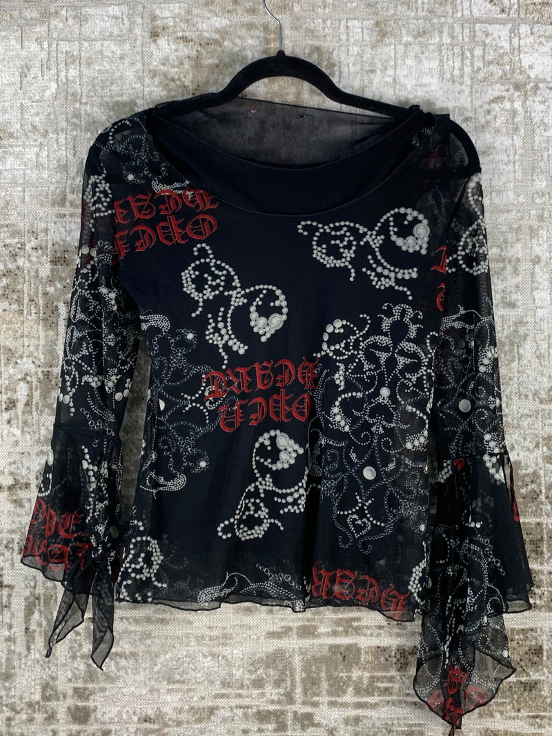 Womens Y2K Alternative Mesh Long Sleeve Top