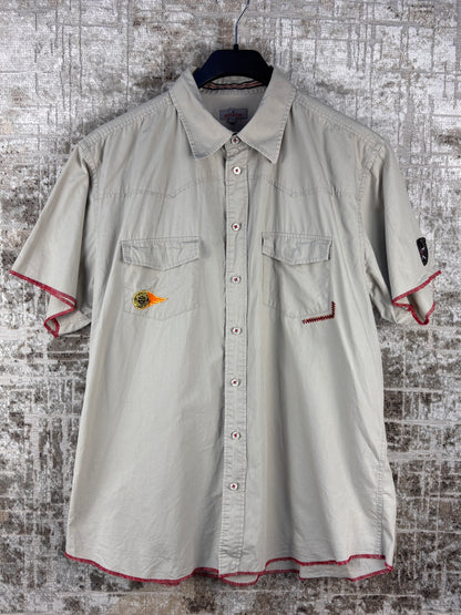 Mens Vintage Batistini Beige Western Button Up Shirt