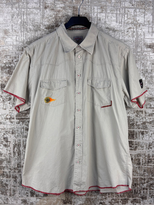 Mens Vintage Batistini Beige Western Button Up Shirt