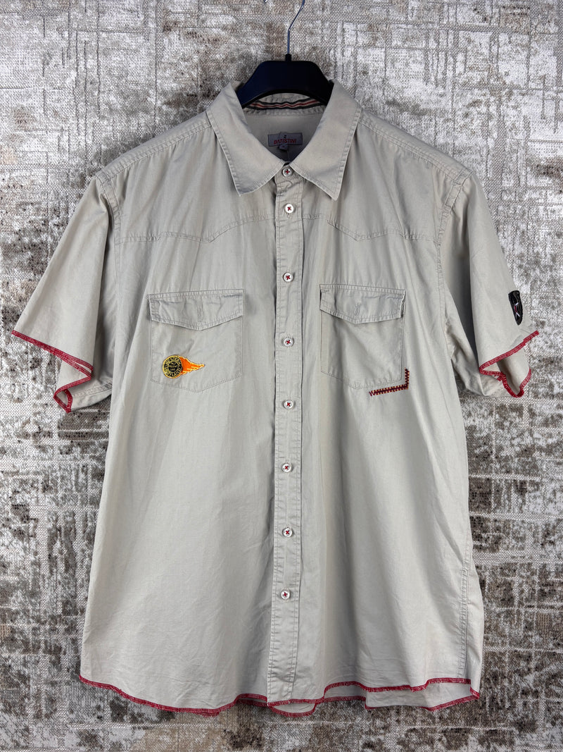Mens Vintage Batistini Beige Western Button Up Shirt