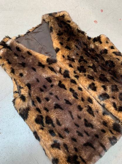 Vintage Faux Fur Animal Print Vest in Leopard Pattern