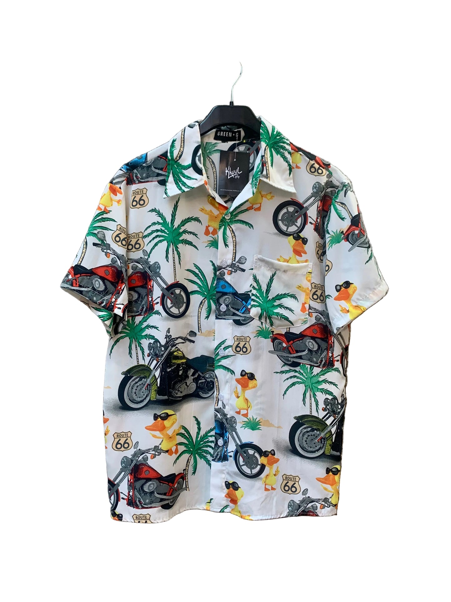 Green G Route 66 Motorcycle Hawaiian Shirt