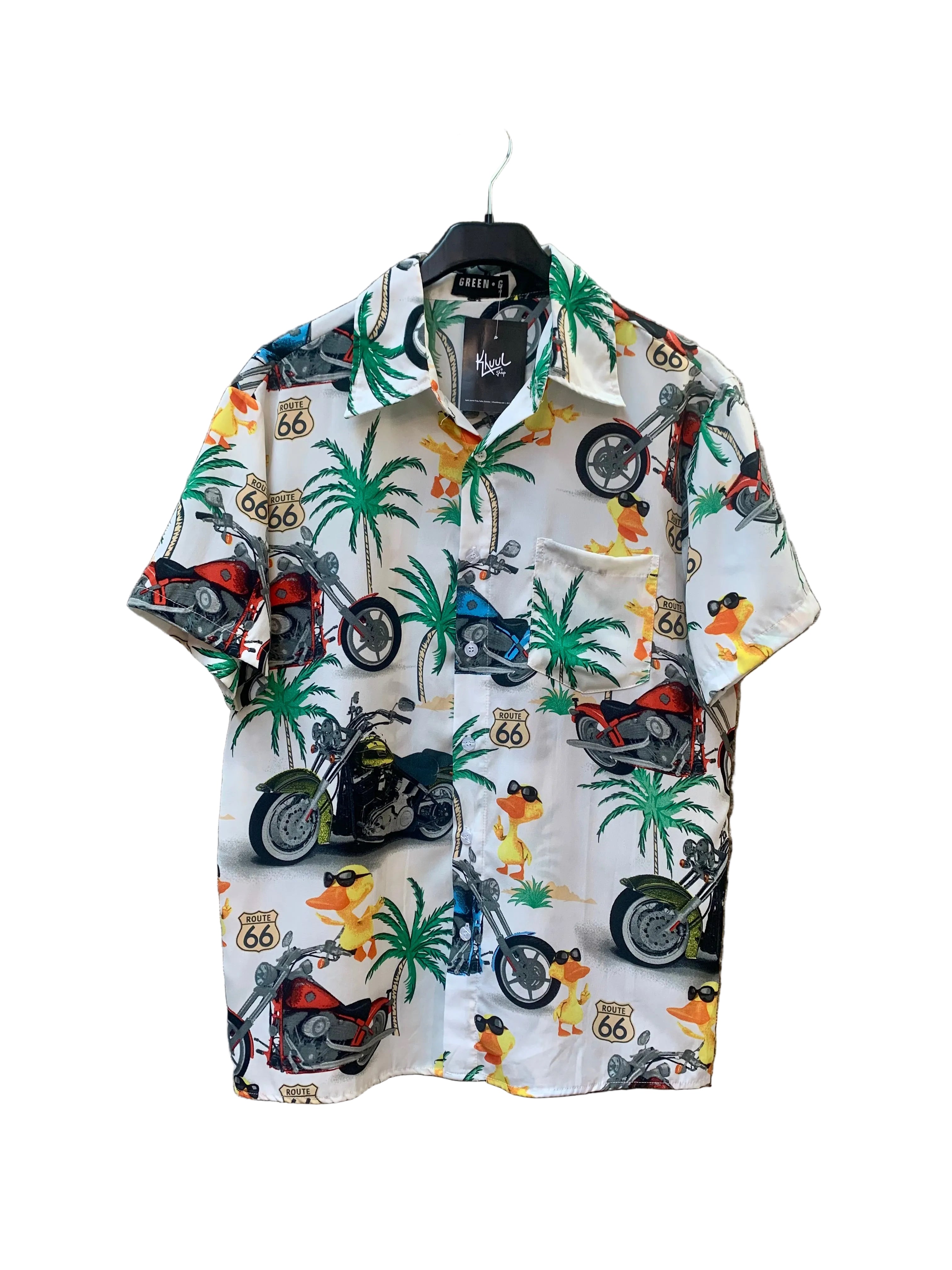 Green G Route 66 Motorcycle Hawaiian Shirt
