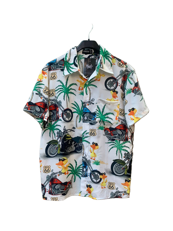 Green G Route 66 Motorcycle Hawaiian Shirt