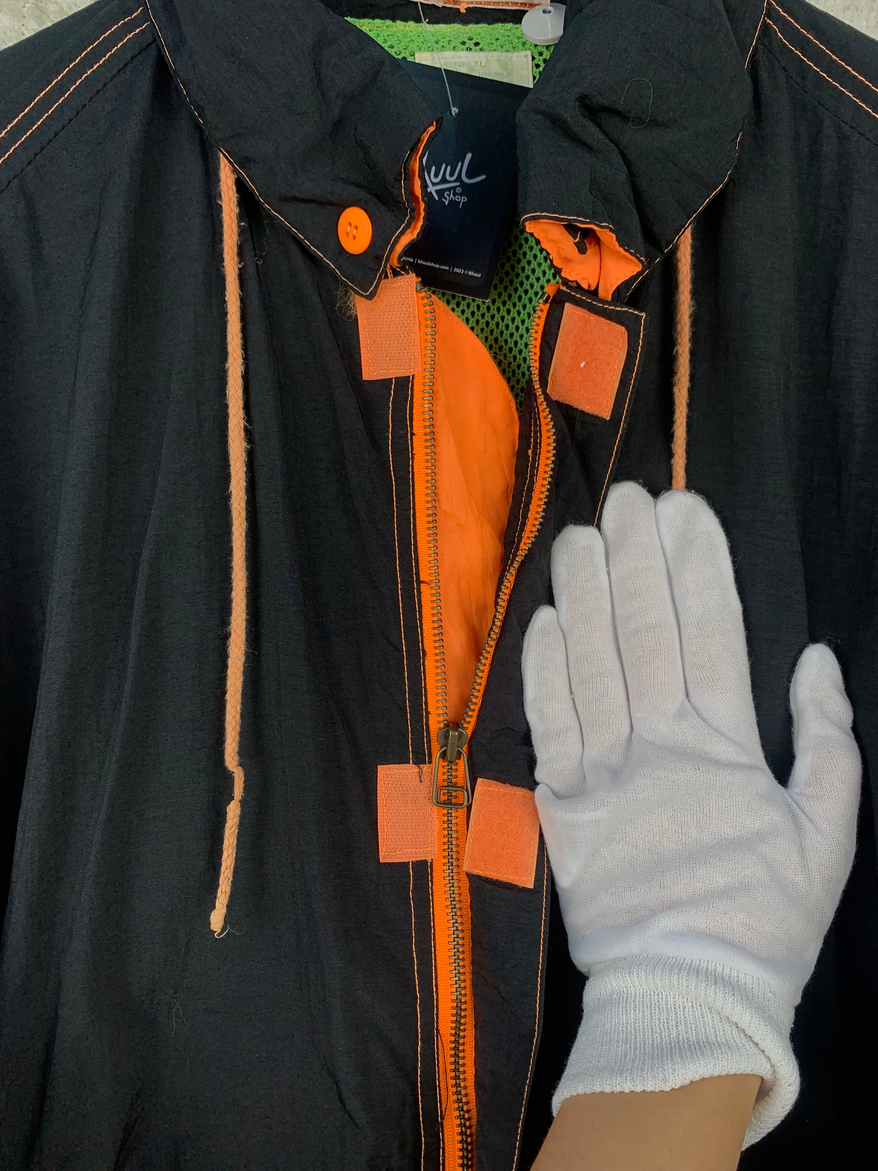 PEPE CO Mens Black Orange Windbreaker Jacket