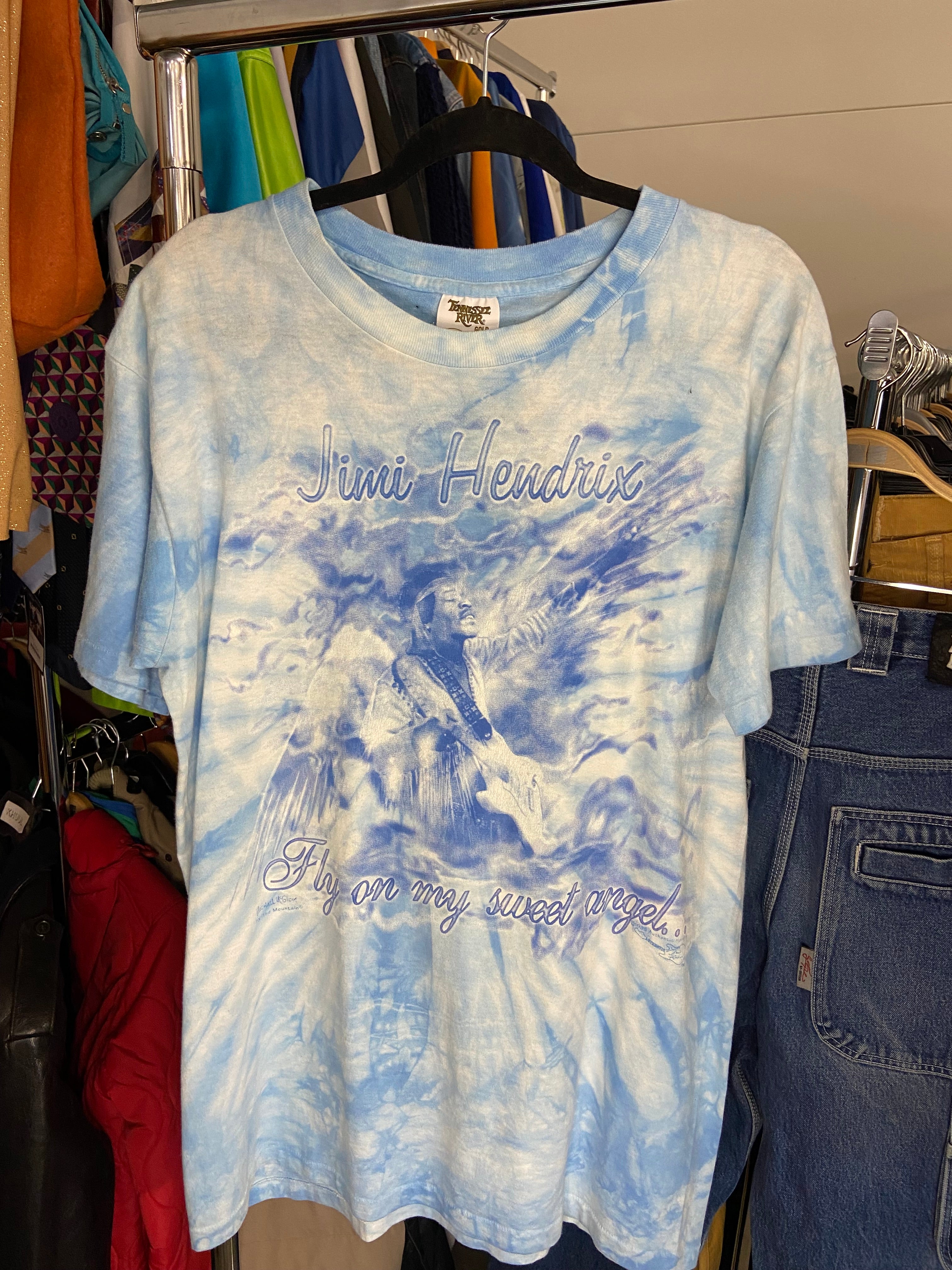 Vintage Jimi Hendrix 1995 Short Sleeve Shirt Blue Mens XL Band