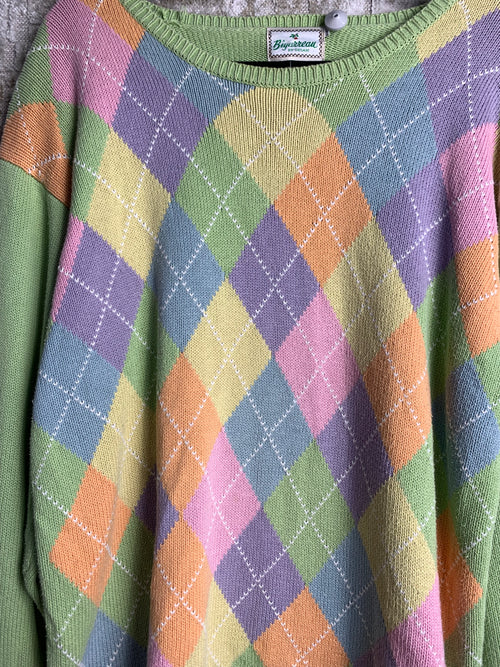 Bijorreau Pastel Argyle Knit Sweater