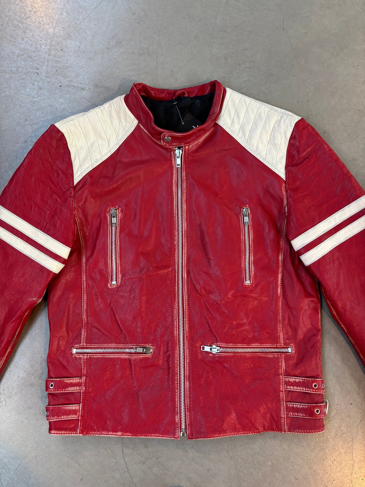Vintage Red Leather Biker Jacket