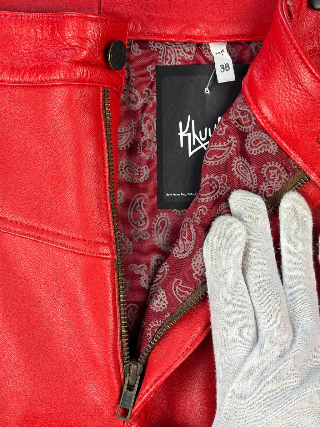 Womens Vintage Red Genuine Leather Pants