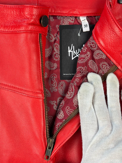 Womens Vintage Red Genuine Leather Pants