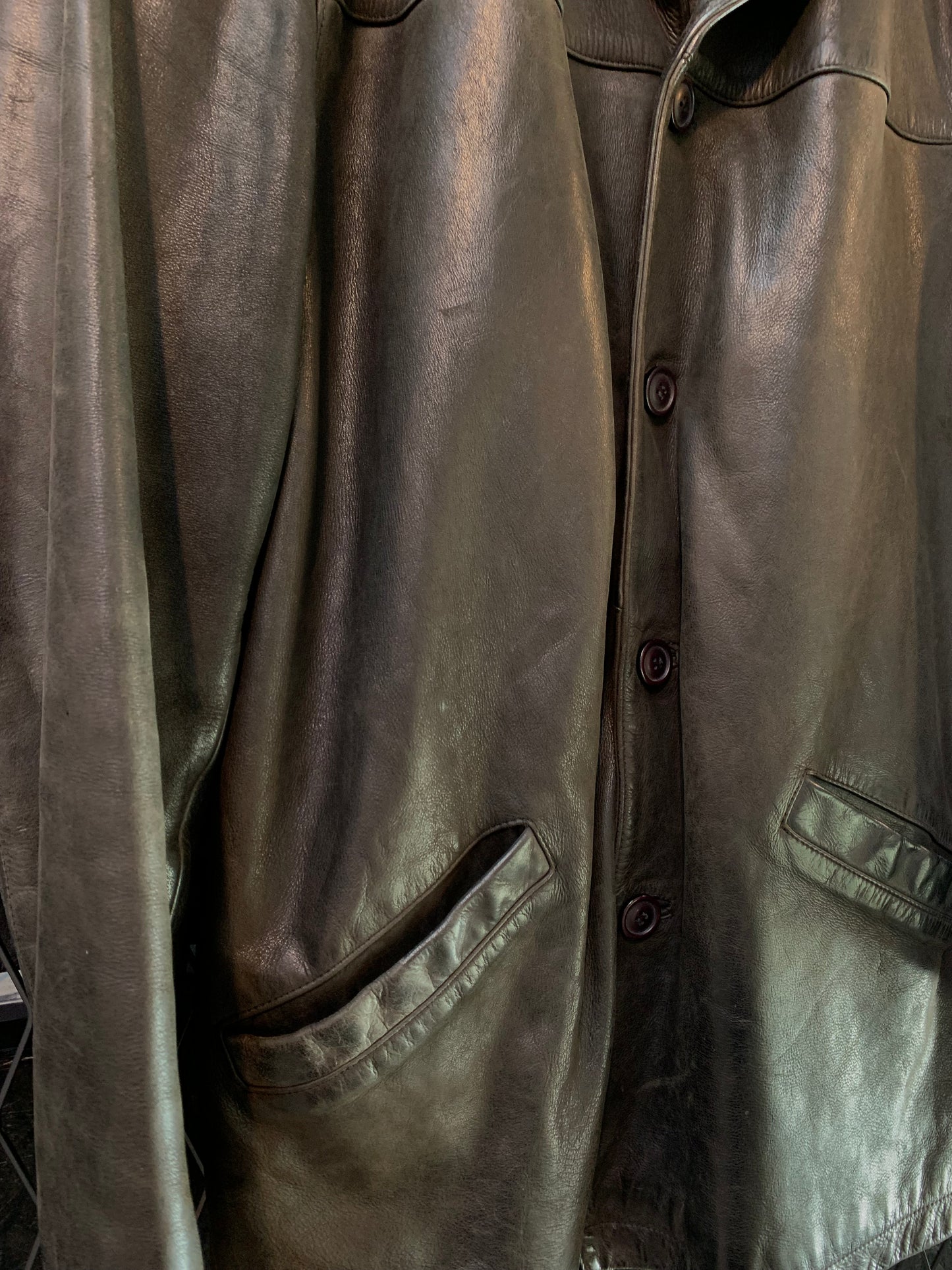 Vintage Men L Black Leather Coat By Next
