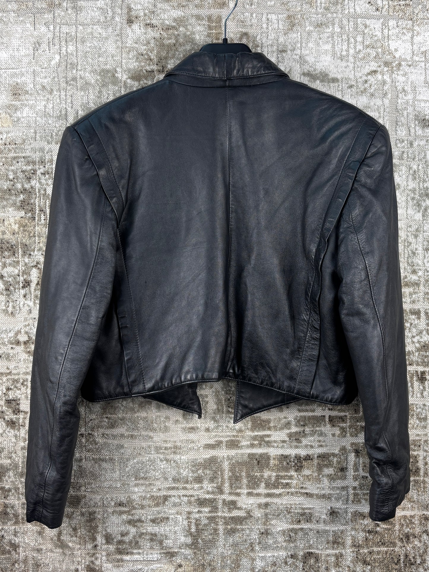 Womens Vintage Black Leather Cropped Blazer