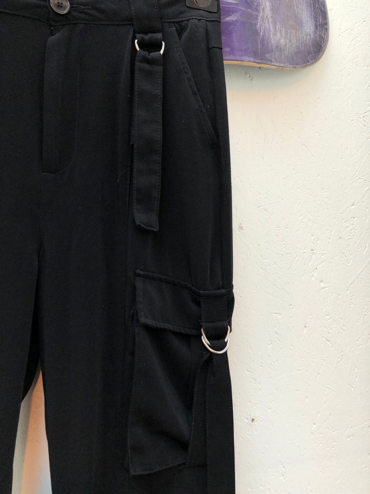 Black Cargo Pants With Belt Straps And Zipper Ankles