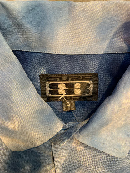 Y2K “Subs Cribe” Blue Pattern Button-Up Shirt