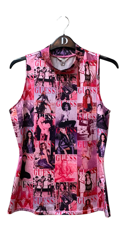 Guess All-Over Magazine Print Sleeveless Top