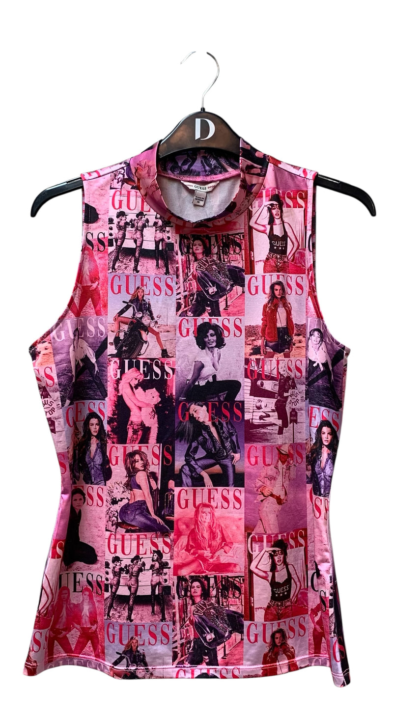 Guess All-Over Magazine Print Sleeveless Top