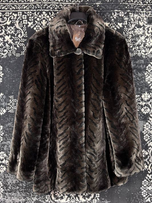 Women's Vintage Dark Brown Patterned Soft Faux Fur Coat