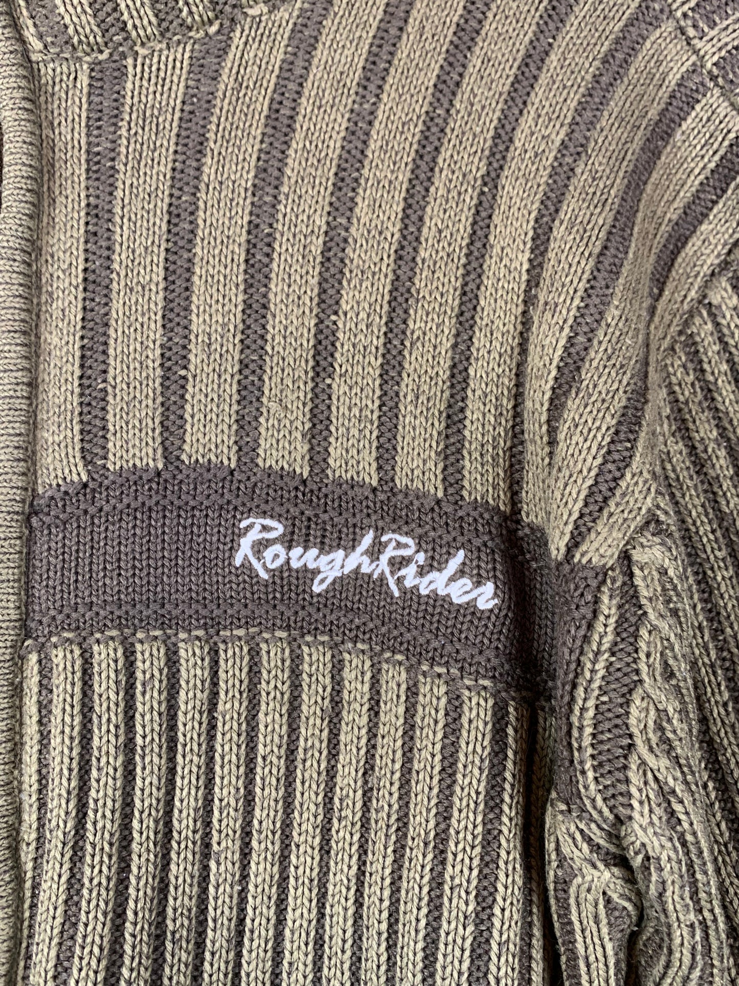 Men's Y2K Rough Rider Khaki Ribbed Zip Sweater