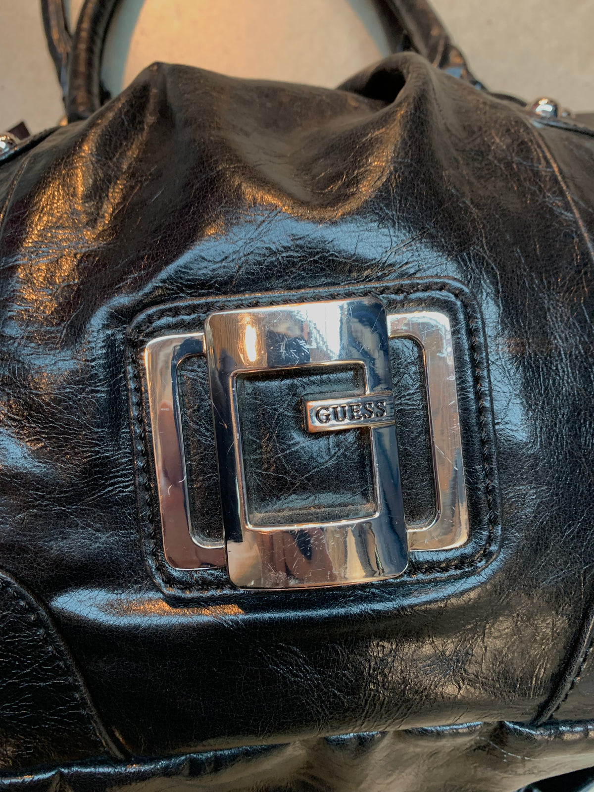 Guess Black Leather Slouchy Shoulder Bag
