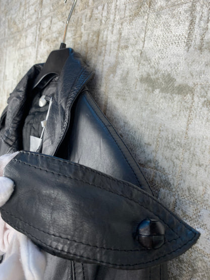Vintage Black Leather Trench Coat