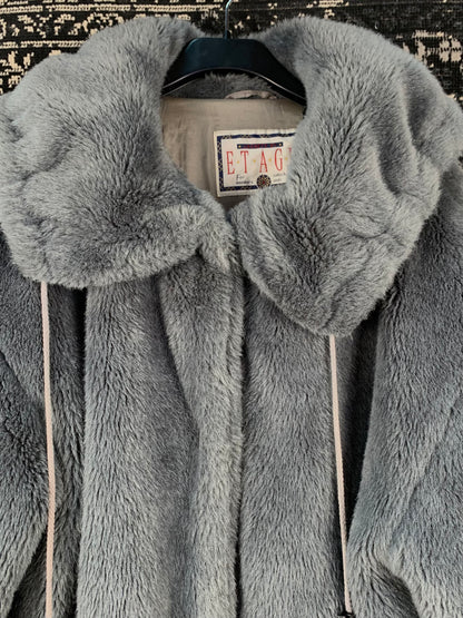 ETAGE Womens Gray Faux Fur Coat
