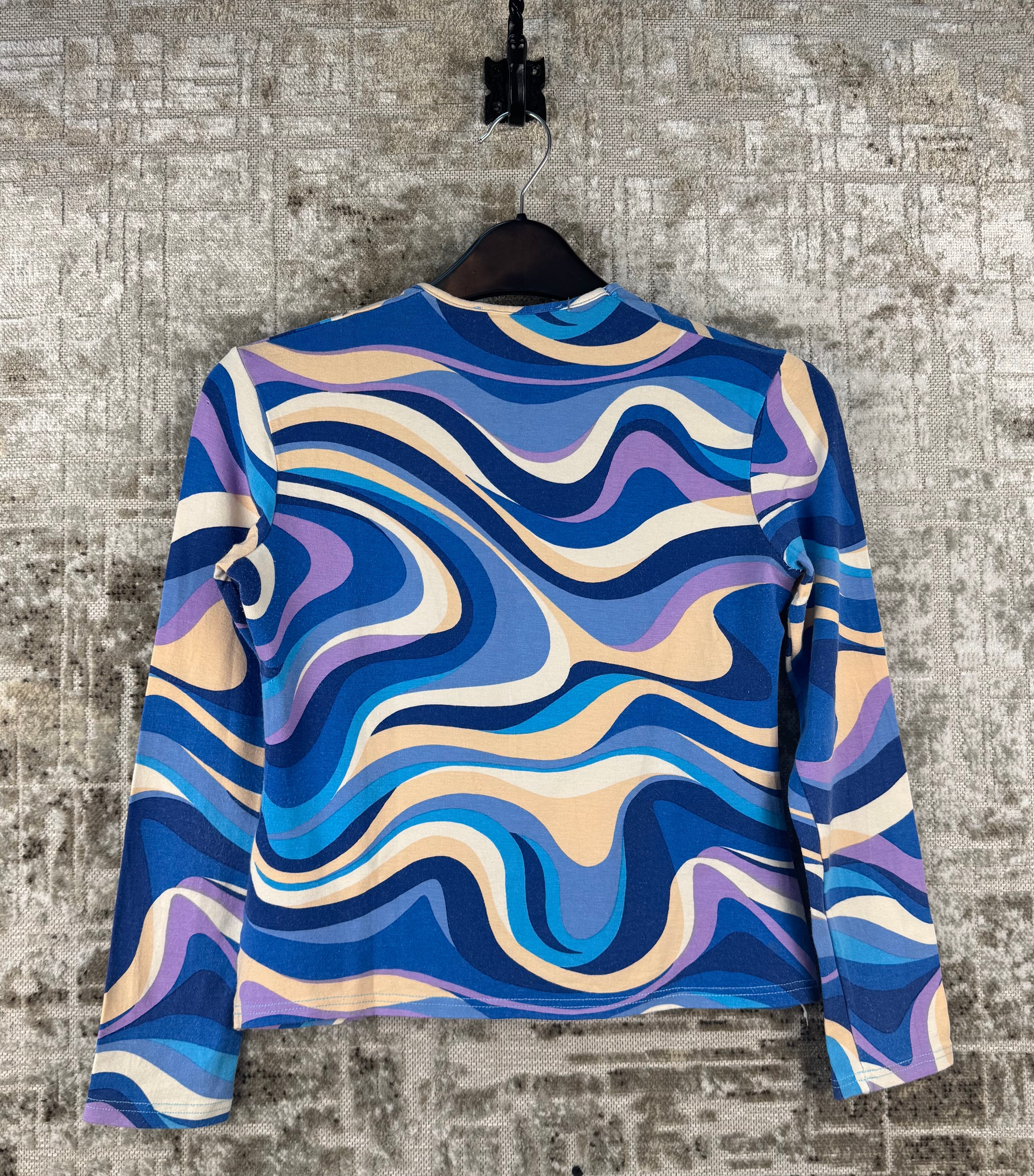 Womens Y2K Psychedelic Wave Print Top