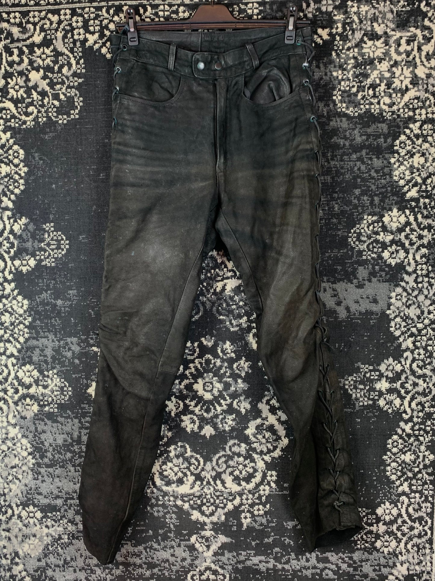Men's Vintage Black Suede Leather Pants