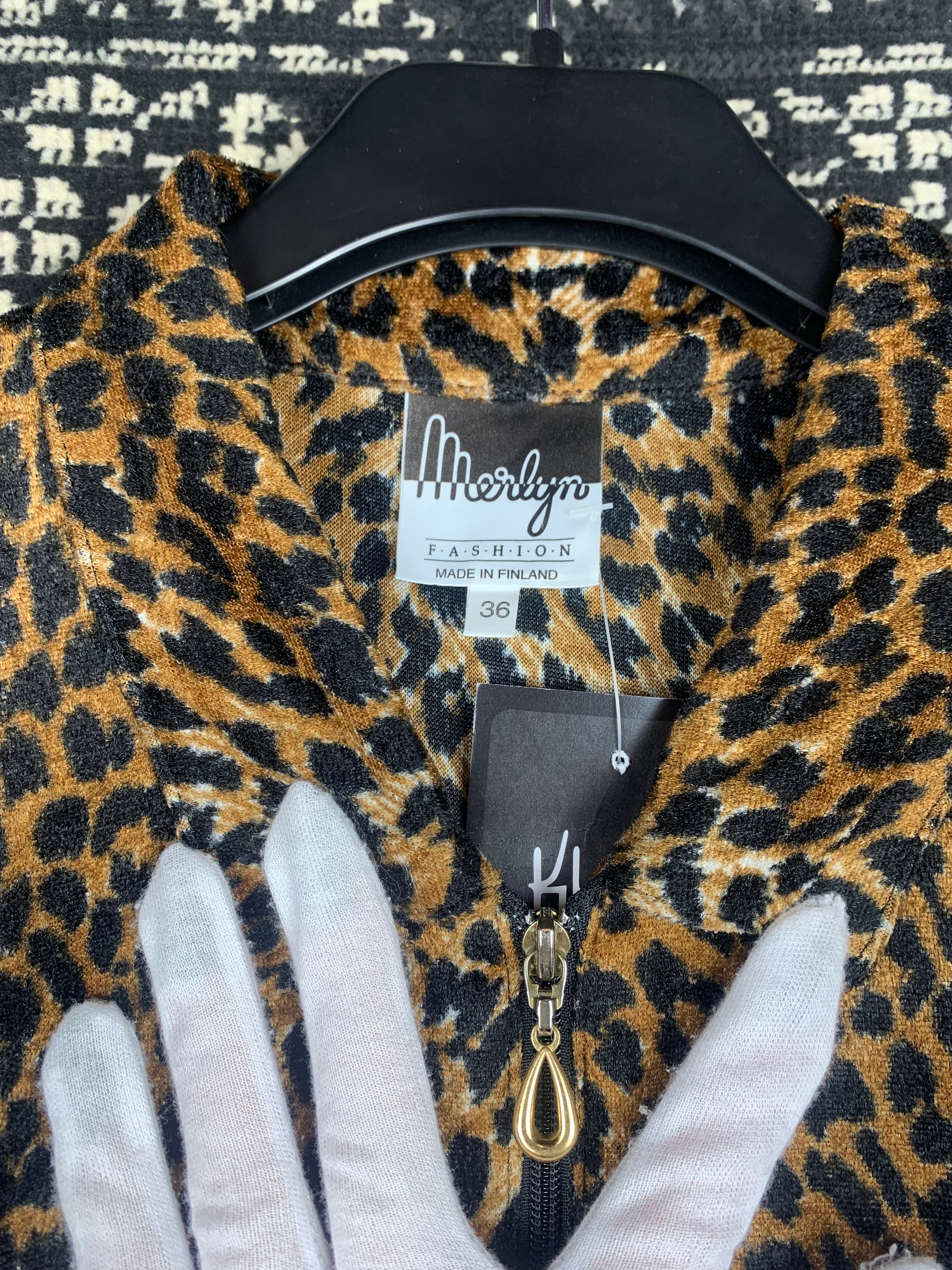 Vintage Women's Leopard Print Long Sleeve Zip-Up Jacket