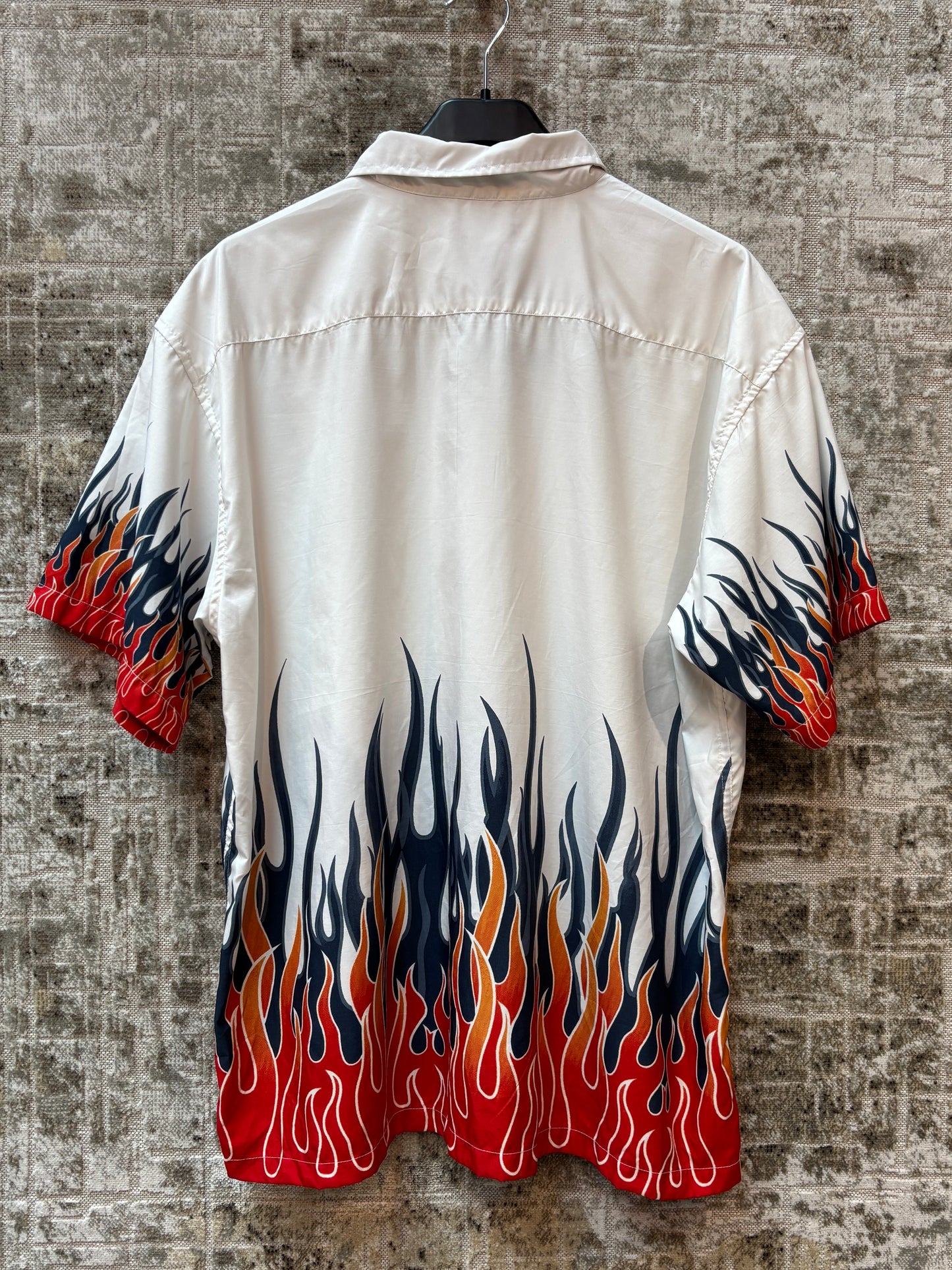 Men's Y2K White Santino Flame Print Button Up Shirt