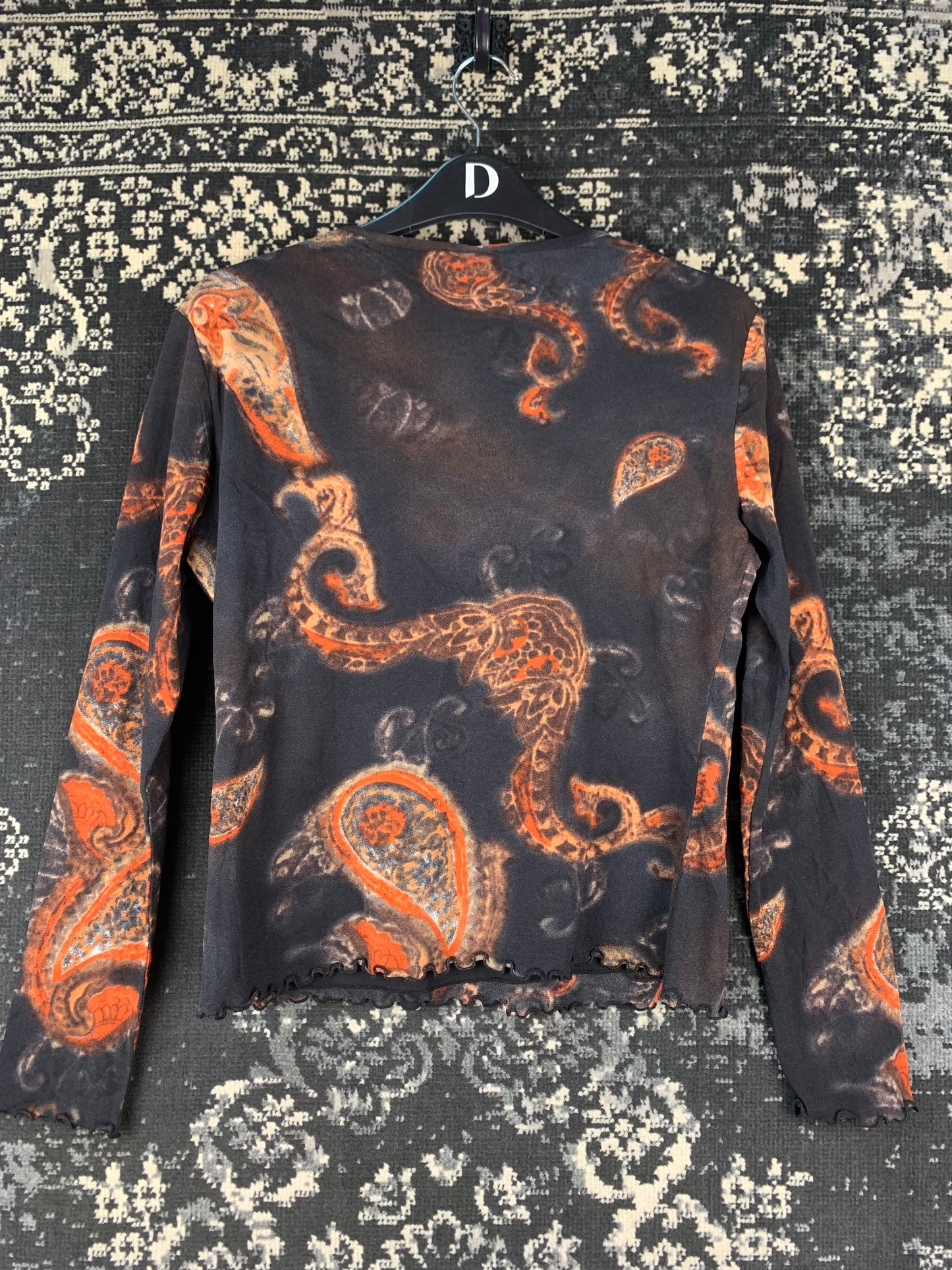 Womens Y2K Mesh Patterned Long Sleeve Top